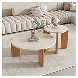 Couchtisch 2-teiliges modernes Couchtisch-Set, Beistelltisch-Set for Wohnzimmer, Satztisch, rund, natürliches Finish mit Buchenholz, Cocktailtisch for Bürobalkon, stapelbar | 2er-Set Beistelltisch