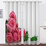 Vorhänge Rose, Rote Rose Vorhang Blickdicht VerdunklungsvorhäNge mit öSen, Gardinen Wohnzimmer Schlafzimmer Modern Bedruckt Curtains H 175 X B 140 cm 2er Set