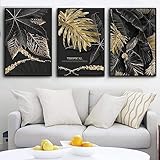TOYOCC Bilder Drucke 3 x 40 x 60 cm ohne Rahmen Gold Pflanze Wand Fotos tropische Blätter Nordic Kunst Druck Wohnzimmer Dekoration Poster und Drucke Wandkunst Schlafzimmer