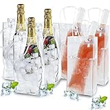 Flaschenkühler Tasche Transparent, Sanlianzi 6er Ice Bag Auslaufsichere Kühlmanschette Plastik Eiswürfeltasche für Champagner Wein Sekt Getränke