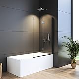 WDWRITTI Duschwand für Badewanne, Badewanne 110 x 140cm Duschwand Faltwand für Badewanne, Duschwand für Badewanne, Duschwand mit 5mm Nano Easy Clean Sicherheitsglas(Schwarz)