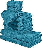 REDBEST Frottier-Set 10-TLG. Chicago - Handtuch, Duschtuch, Gästetuch, Waschhandschuh - saugstark, strapazierfähig, ideal für Reisen, Sport - Petrol