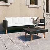 JUNZAI 2-TLG. Garten-Lounge-Set mit Auflagen, Gartenlounge, Balkon Möbel, Terrassenmöbel, Lounge Gartenmöbel Set, Lougenset Möbel Garten, Balkon Lounge, Poly Rattan Schwarz