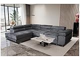 MEBLINI Schlafcouch mit Bettkasten - Ecksofa mit Schlaffunktion - Sofa mit Relaxfunktion und Kopfstützen - Couch L-Form - Eckcouch - Wohnlandschaft - MALIBA - 277x203x63cm Links - Dunkelgrau Samt