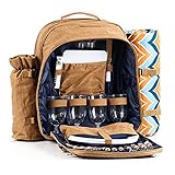 CampFeuer Picknickrucksack für 4 Personen | braun | Picknickset 32-teilig | inkl. Flaschenhalter und Fleece Decke, großem Kühlfach, Geschirr und Besteck