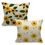 Rustikale Sommer-Sonnenblume mit Blättern und Punkten Cottagecore Wurfkissenbezüge, 2er-Set, Sonnenblumen-Liebhaber, Geschenke, 45.7x45.7 cm, Bauernhaus, Cottagecore, Couch, Bett