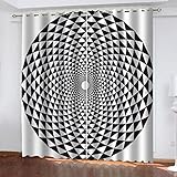 Vorhänge Blickdicht 3D Schwarz-Weiß-Spiralkunst Druck Muster Ösenvorhang Schlafzimmer Verdunkelungsvorhang Wohnzimmer Gardinen Kinderzimmer Schallschutz Thermovorhang Fensterdekoration 2 Stücke