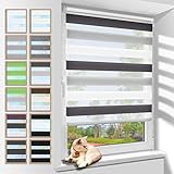 Doppelrollo Klemmfix 40x120cm(BxH) Weiß-Grau-Anthrazit Sichtschutz,Rollos für Fenster Tür ohne Bohren Blickdicht und Sonnenschutz,Duo Rollo Fensterrollo innen Wandmontage auch möglich