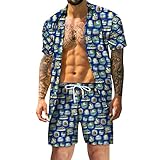 wjiNFDFG Taucher Anzug Herren 5 Mm Kurze Herren Lässig Bedruckte Frühling geknöpfte Sommer Set Ärmel Hemd Shorts Lässige Strand Herrenanzüge Anzug Set Herren