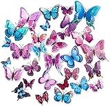 CCUCKY 36 Stücks Schmetterling Aufkleber Wandsticker Wandtattoo Wanddeko Doppelschichten 3D Flügel Schmetterlinge Dekoration für Kinderzimmer Küche Kühlschrank Garten Pflanzen Partydekorationen