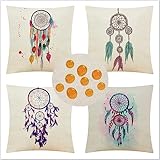 Jvyaeen Outdoor Kissenbezug Wasserdicht Kissen 4er Set,Quadrat Doppelseitig Kissenhülle,Hochwertige Qualität Leinenmaterial,für Balkon Sofa Garten Dekor kissenbezüge Farbe Dreamnet 50x50cm