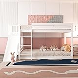 GBHJJ Kinder Etagenbett/Hochbett, Buche massiv, mit oder Rutsche und Regal, Etagenbettrahmen, Spielbett, Jugendbett, Etagenbett, ohne Matratze(Farbe: Weiß lackiert),White