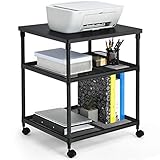 COSTWAY 3-stöckiger Druckerständer, mutifunktionaler Druckerwagen mit 360° drehbare & feststellbare Räder, Stabiler Eisenrahmen, höhenverstellbares Druckerregal für Büro, Wohnzimmer, Küche