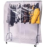 ONVAYA Kleiderständer mit Abdeckung | hohe Traglast | stabil | mit Rollen und Ablagefach | Abdeckhülle | Schwerlast | bis 100 kg | Metall/Kunststoff | Silbergrau | 120 x 50 x 180 cm