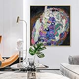 LELME Gustav Klimt Kuss Leinwand Gemälde Wandkunst Poster Und Drucke Die Jungfrau Klassische Kunst Bilder Wohnwand Dekor Kunstwerk 60x60cm Rahmenlos