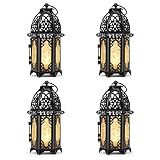 IMAGE Kerzenlaterne 4 Stück Hängende Laterne Metall Kerzenhalter mit Glasscheiben Deko für Weihnachten Hochzeit Garten Balkon