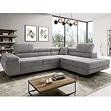 ML Furniture Ltd Avatar Kord Ecksofa in L-Form 277 x 73 x 203 cm mit Schlaffunktion und Bettzeugbehälter - Schlafsofa mit Bettkasten - Eckcouch mit Stauraum - Rechts - Farbe: Kord Grau