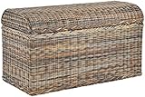 Krines Home Grosse Truhe / Wäschetruhe aus Rattan mit rundem Deckel (Mehrfarbig)