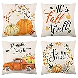 IHEHUA Fashion Autumn Pumpkin Pillow Cover Holiday Rustic Linen Cotton Pillowcase Home Sofa Couch Farmhouse Decor Cushion Cover Throw Pillows with Removable Covers