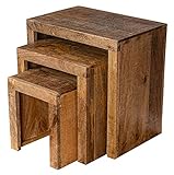 levandeo 3er Set Beistelltisch Mango Holz Braun Natur Massiv Couchtisch Sofatisch Ablage 3-Satztisch Design Deko Tisch
