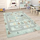 Paco Home Kinderteppich Teppich Kinderzimmer Spielmatte Straßenteppich Spielteppich, Grösse:80x150 cm, Farbe:Türkis