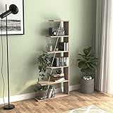 [en.casa] Bücherregal Vaksdal Standregal 144x65x20cm mit 6 Ablagen Stufenregal Eiche/Weiß