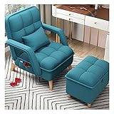 GARAJONAY Lazy Sofa Relaxsessel,Mit Liegefunktion,Kleiner Klappsessel Klappstuhl Mit Und Holzrahmen,Liegestuhl Für Wohnzimmer,Schlafzimmer,Mit Hocker Einzelsessel(Color:Blau)