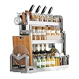 CLoxks Regale zur Aufbewahrung Küchenregal aus Edelstahl 304, Arbeitsplatte, Aufbewahrung von Küchenutensilien, Messerhalter, multifunktionale Sojasaucenflasche, Gewürzregal Lagerregal