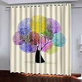 Vorhang Blickdicht Ösen - 3D Bunter Abstrakter Baum Muster Ösenschal 2Er Set, Schallschutz Thermo Vorhänge, Gardinen Wohnzimmer Modern, Verdunkelungsvorhang Schlafzimmer Fensterdekoration 150X160cm