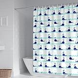 Duschvorhang Badewanne, Duschvorhang Extra Lang Blau Weiss Polyester Wal und Wellenmuster Eleganter Duschvorhang 150X180cm