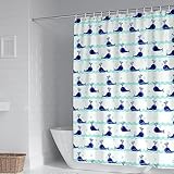 Duschvorhang Badewanne, Duschvorhang Extra Lang Blau Weiss Polyester Wal und Wellenmuster Eleganter Duschvorhang 150X180cm