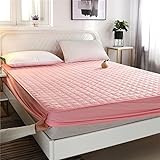 Spannbettlaken für King-Size-Bett, Baumwolle, gesteppt, dickere Tagesdecke, einfarbig, rutschfest, extra tiefer Matratzenschoner für Doppelbett, Queensize-Bett, Rosa, 90190 cm + 15 cm