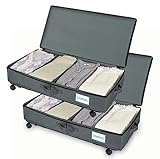 AARAINBOW Aufbewahrungsbehälter für unter dem Bett, Kleidung, Schuhe, mit Deckel, 4 Fächer, verstellbare Trennwände, unter dem Bett, multifunktional, faltbar, Organizer, Aufbewahrungsbox (D 2grau)