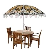 Marusthali Indischer Garten-Sonnenschirm, Sonnenschirm Sonnenschutz Terrasse Hängender Regenschirm Terrasse Sonnenschirm Kleiner Sonnenschirm für Strand Pool Terrasse Runde Schirme Ø 228 cm,