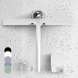 GÜTEWERK Duschabzieher Set, Silikon Abzieher Dusche, Hygienisches Bad Zubehör, Glasabzieher Dusche mit Saugnapf& Halterung, Edler Bad- & Fensterabzieher 28 cm, Bad Accessoires Duschabzieher, Weiß