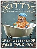 Kitty Bathoap Company Wash Your Paws Badezimmer Katzenliebhaber Geschenk Badezimmer Katze Badezimmer Deko Vintage Wandkunst Dekor Metallschild Poster 20,3 x 30,5 cm