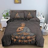 SJSXWQN Bettwäsche 135x200 Braune Buddha-Statue Bettwäsche-Set mit Reißverschluss Schließung für Kinder Mädchen Weicher Atmungsaktive Mikrofaser Bettbezug + 2 Kopfkissenbezug 80x80 cm