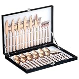 Velaze Besteck Set Rosegold, 30-teiliges Besteckset aus Edelstahl 18/10, Besteck für 6 Personen mit Geschenkbox, Bestecksets mit Messer, Löffel und Gabel, Spiegelpoliert, Spülmaschinenfest