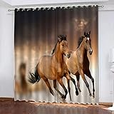 GOKSEL Gardinen Blickdicht Ösen Gardinen 2 Stück x 75 B x 166cm H Tier & Braunes Pferd Blickdicht Kräuselband Gardinen Wohnzimmer Vorhang Verdunkelung