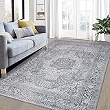 LuxFocus Klassischer Vintage Teppich rutschfest Waschbar Indoor Teppich mit Kurzflor Floral Design Teppich für Wohnbereich Esszimmer Used Look Bodenteppich 160x230 cm Grau