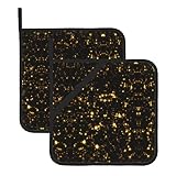 Topflappen, 2er-Set, goldfarben, schwarz, hitzebeständig, Topflappen für Küche, rutschfest, zum Kochen, Backen, Hot Pad, 20,5 x 20,5 cm