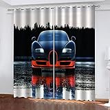 SAKKAI Verdunklungsvorhänge 3D Cartoon Schwarzes Auto Digitaldruck Ösenvorhang 2Er Set 220X214cm (Hxb) Verdunkelungsvorhang Thermo Vorhang Blickdicht Gardinen Wohnzimmer Schlafzimmer Kinderzimmer