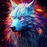 cnmd DIY Malen nach Zahlen Farbe Stern Wolfskopf malen nach zahlen erwachsene Mit Pinsel und Acrylfarbe Erwachsenenfarbe nach Zahlen nach Hause Mit Pinsel40x40cm(Kein Rahmen)