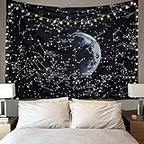 Dremisland Wandteppiche Mond Tapisserie Psychedelic Konstellation Galaxis Raum Tapisserie Böhmische Wandbehang SchwarzL Indische Wanddekoration für Schlafzimmer Wohnheim Dekor XL 175cmx230cm