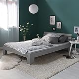 Homestyle4u 2265, Holzbett Doppelbett 140x200 mit Matratze und Lattenrost Bett Grau Holz Kiefer Bettgestell Futonbett