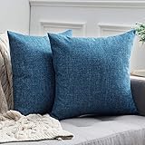 MIULEE 2er Set Kissenbezüge Kissenhülle Dekokissen Leinen-Optik Dekorative Kissenbezug Sofakissen Couchkissen Deko Kreuz mit Verstecktem Reißverschluss für Sofa Schlafzimmer 40x40 cm Blau