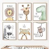 DEPORE 6-Teiliges Tierposter Abstrakte Giraffe Löwe Affe Leinwandgemälde Kinderzimmer Wandkunst Kinder Baby Schlafzimmer Badezimmer Raum Dekoration Kunstwerk-40 * 50Cm/16 * 20 Zoll (Ungerahmt)