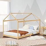 [en.casa] Kinderbett Vindafjord 80x160cm Bettenhaus Spielbett Juniorbett Bettgestell mit Lattenrost aus Bambus in Haus-Optik