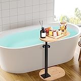 Gerrii Bambus-Badewannen-Tablett mit verstellbarer Höhe, freistehendes Badewannen-Tablett für Badewanne gegen die Wand, Badewanne, Beistelltisch für Luxus-Badewanne, Heim-Spa-Zubehör