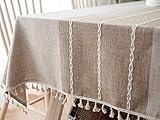 Lanqinglv Quaste Tischdecke 140x200 Abwaschbar Baumwolle und Leinen Tischtuch Beige Tischdecke Rechteck Couchtisch